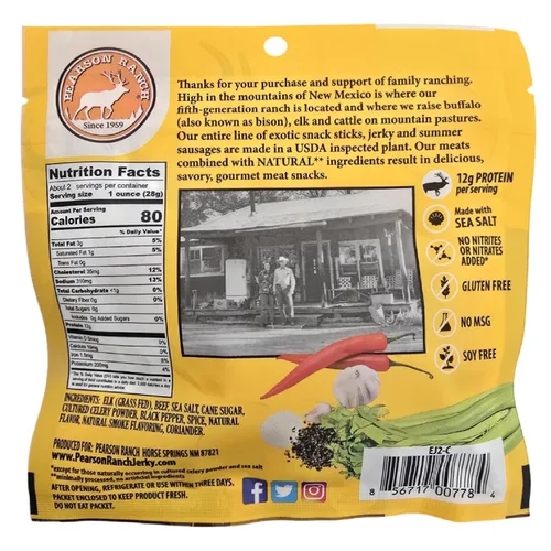 Vista 3 de Pearson Ranch Wild Grass Fed Game - Paquete variado de 4 bolsas de 2.1 onzas, venado, alce, búfalo y jabalí, sin gluten, sin MSG, apto para paleo