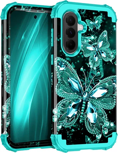 Vista 22 de Miqala Funda para Galaxy A14 5G, que brilla en la oscuridad, tres capas, resistente, a prueba de golpes, protección completa, parachoques