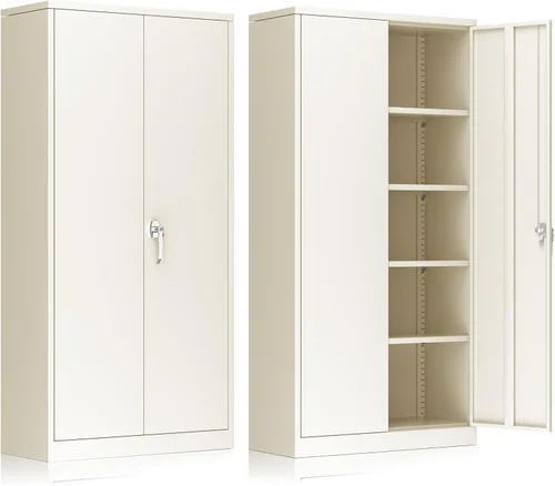 Vista 28 de INTERGREAT Gabinete de almacenamiento de metal con puertas con cerradura, gabinetes de almacenamiento de acero con cerradura con 2 puertas y Negro