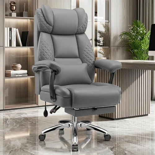 Vista 18 de Silla de oficina grande y alta, silla de computadora de escritorio con reposapiés para personas pesadas, silla ejecutiva de juegos de gran