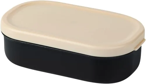 Vista 2 de Restaurantware Bento Tek - Recipientes de salsa de 3.7 x 2.2 x 1.1 pulgadas, 4 tazas negras con tapas, con tapa beige, de plástico para microondas