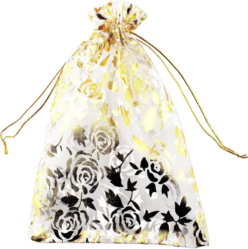 Vista 19 de QIANHAILIZZ 5 x 7 pulgadas 100 piezas corazón flor organza joyería bolsa de regalo bolsa de caramelo bolsa cordón boda favor bolsas P835