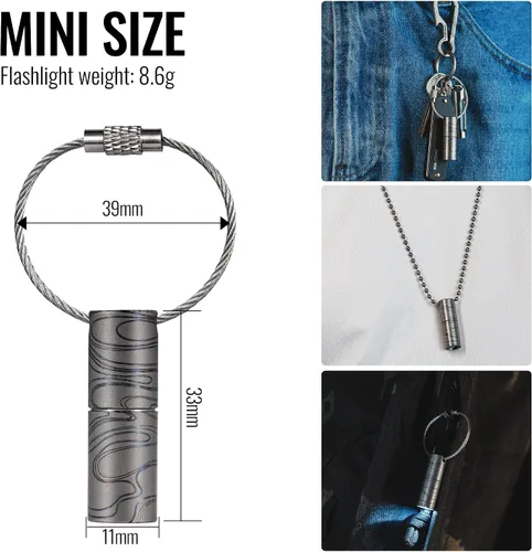 Vista 4 de KeyUnity KF00 Mini llavero LED de titanio, 15 lúmenes, impermeable, luz eléctrica de un solo modo para camping, senderismo, escalada, pesca