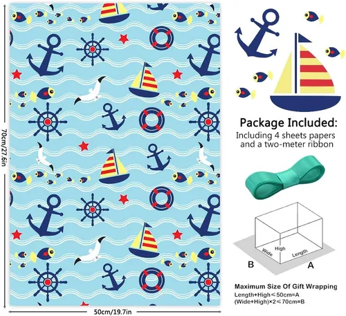 Vista 3 de Navegación náutica cuerda de ancla de pesca gaviota diseño de barco azul mar océano especial regalo regalo hoja plana plana