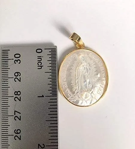 Vista 7 de Madre de Perla Nuestra Señora de Guadalupe Medalla Grande 1,5 Pulgadas Forma Oval