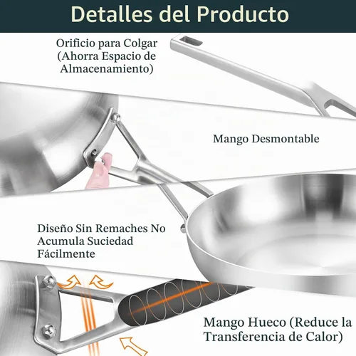 Vista 5 de Yeksum Sartén de acero inoxidable de triple capa completamente adherida de 8 pulgadas, sartenes para tortilla, sartén para huevos, sartén de chef