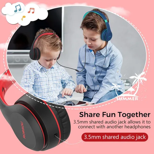 Vista 5 de K5 - Auriculares infantiles con micrófono, limitador de volumen a 85/94 dB, plegables, auriculares estéreo sin enredos, conector de 3,5 mm