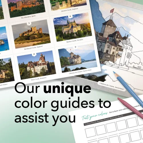 Vista 4 de Libro para colorear de castillos de Castle Arts 36 castillos impresionantes seleccionados por artistas internos para enfocar la mente con guía