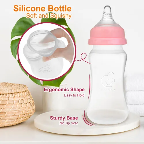 Vista 2 de Nenesupply Biberones de silicona para recién nacidos, biberones de alimentación de flujo lento para bebés amamantados, cuello ancho, 8 onzas