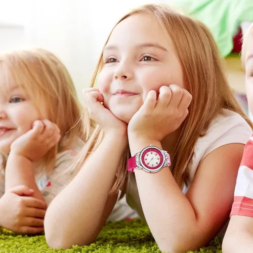 Vista 4 de PASNEW Reloj analógico clásico de cuarzo para niños, impermeable, con esfera de flores, correa de cuero