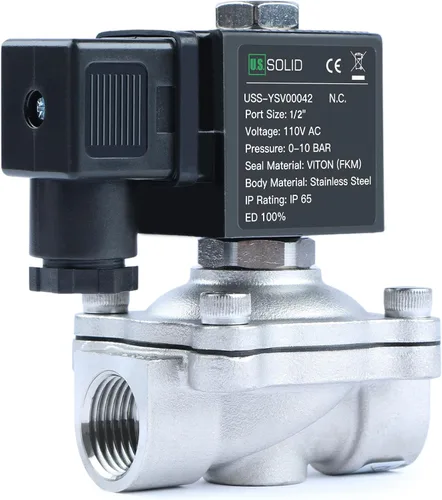 Vista 11 de U.S. Solid Válvula solenoide de latón de 1/2" -110V 120V AC, normalmente cerrada, válvula eléctrica de 10 bar para agua, aire, diesel