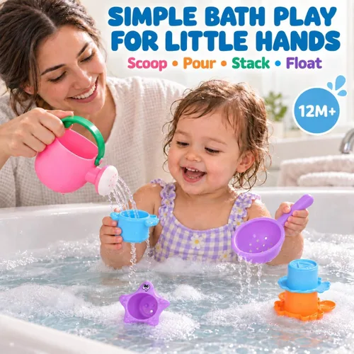 Vista 2 de Fajiabao Juguetes de baño para niños de 1 a 3 años, juego de apilamiento