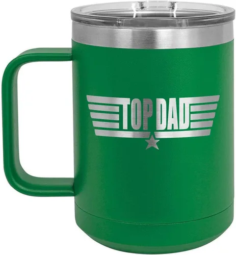 Vista 9 de TOP DAD Taza de café negra de 15 oz con tapa deslizante Taza de café de viaje aislada Ideas de regalos del día del padre de hijo o hija