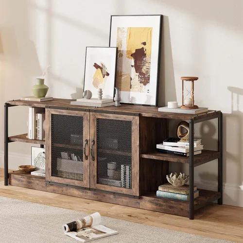 Vista 9 de [Usado] IDEALHOUSE Soporte de TV Farmhouse para televisores de 75/80 pulgadas, centro de entretenimiento con gabinete de almacenamiento, mesa