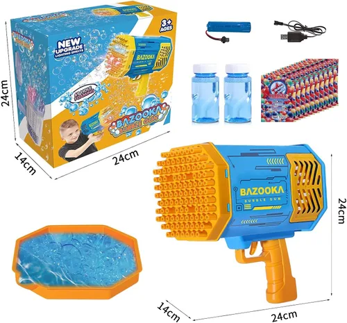 Vista 2 de Máquina Bazuca de Pistola de Burbujas con Solución - Lanzador de 69 Agujeros para Juguete de Verano al Aire Libre, Recuerdos de Fiesta - Máquina Azul