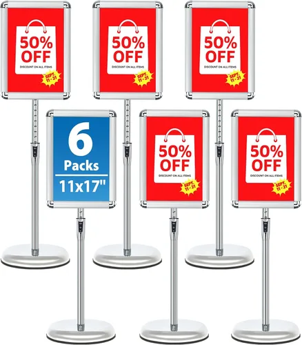 Vista 18 de Soporte ajustable para cartel de póster de pedestal de 8.5x11 pulgadas, soporte de pie de alta resistencia con marco de hebilla de aluminio