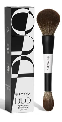 Vista 17 de Lamora - Brocha de maquillaje de doble extremo, rubor + corrector, cepillo facial en ángulo doble Negro (Duo Blush)