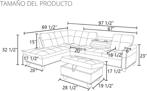 Vista 2 de Sofás en forma de L para sala de estar, muebles de sofá seccional para sala de estar con otomana de almacenamiento, sofá seccional modular con Gris