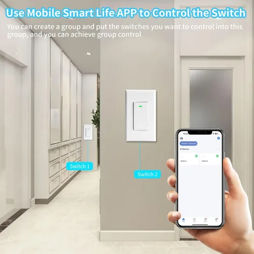 Vista 6 de Paquete de 2 interruptores de luz inteligentes (botón), interruptores de luz WiFi inteligentes dobles, interruptor inteligente compatible con Alexa