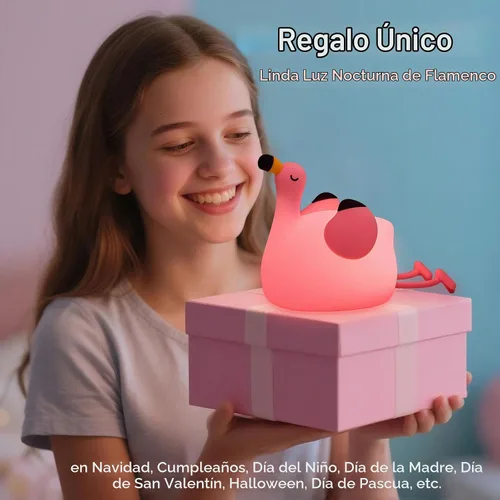 Vista 7 de Flamingo Night Light for Kids, Pink Silicone Squishy Dimmable Nursery Lamp Lámpara Flamingo