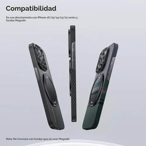 Vista 6 de BENKS - Agarre magnético 2 en 1 para MagSafe, diseño de fibra de aramida 600D (negro)