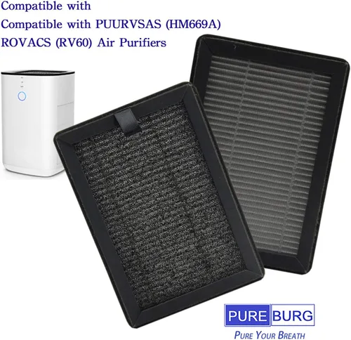 Vista 2 de PUREBURG Filtros de repuesto compatibles con purificadores de aire PUURVSAS HM669A y ROVACS RV60, 4 unidades de carbón activado HEPA H13 2 en 1