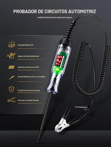 Vista 2 de WINAMOO Luz de prueba automotriz con pantalla digital LED de voltaje 3-48V, probador de circuito automático con voltímetro e indicador de polaridad