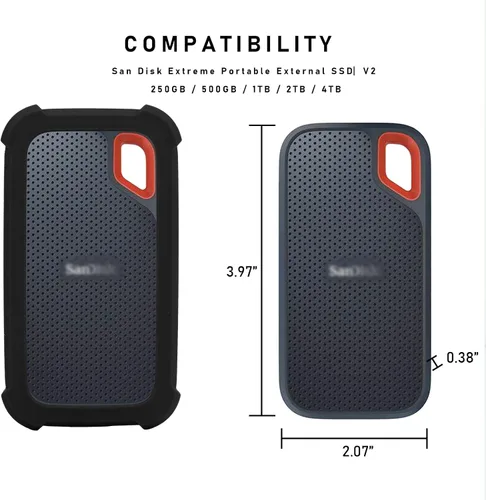 Vista 2 de LEFXMOPHY Funda de repuesto para SanDisk Extreme Portable New Generation SDSSDE61 500GB 1TB 2TB 4TB SSD externo, funda Portective Skin de silicona