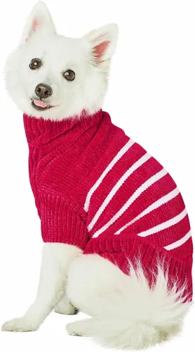 Vista 7 de Blueberry Pet - Suéter de chenilla suave y acogedor con rayas elegantes para perro en rosa intenso, longitud de espalda de 56 cm, paquete de 1 ropa
