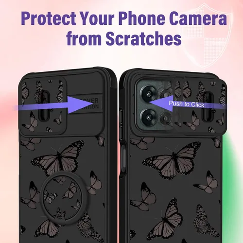 Vista 4 de Funermei - Funda para Moto G 5G 2025/2026/G Play 2026, soporte de anillo Negro (Butterfly)