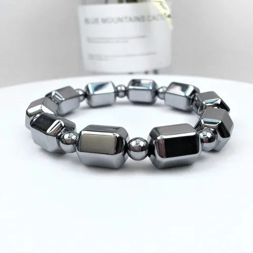 Vista 3 de Pulsera de piedra de Terahertz, para hombres y mujeres, simple y elegante, pulsera de piedra de energía rectangular con cuentas de terahercios