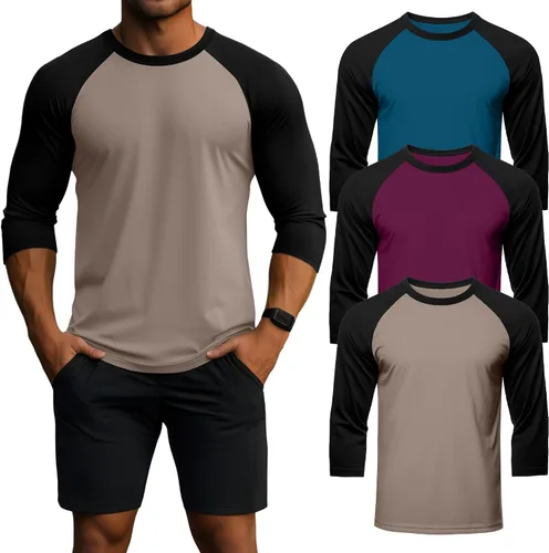 Vista 12 de Huukeay - Paquete de 3 camisas para hombre de 3/4 de manga, cuello redondo, camisetas de béisbol, camisetas atléticas que absorben la humedad