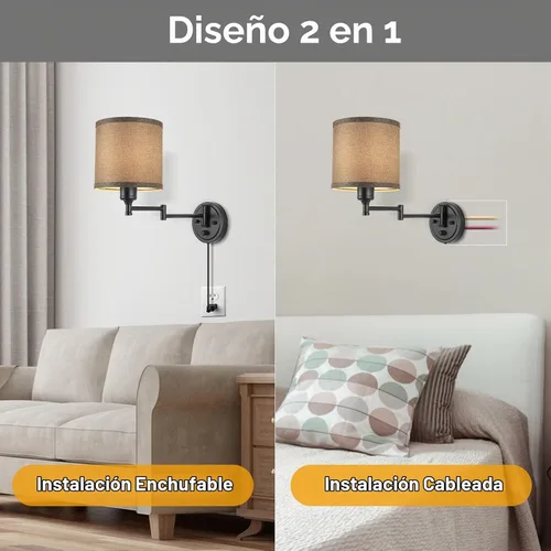 Vista 8 de GOODATE Apliques de pared regulables, lámpara de pared con brazo oscilante, juego de dos apliques de pared, lámpara de pared enchufable, juego de 2