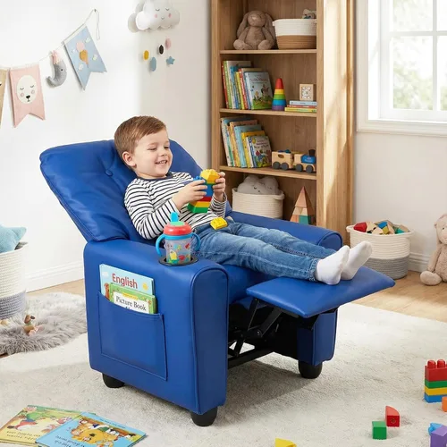 Vista 9 de Costzon Niños reclinable, PU cuero bebé bebé empujar hacia atrás sofá Negro