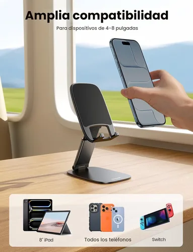 Vista 6 de Lamicall - Soporte de teléfono ultrafino para escritorio, soporte plegable para teléfono celular, altura ajustable, base pesada resistente, funda