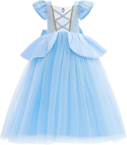 Vista 7 de Hellet Disfraces de princesa para niñas, manga abombada, disfraz de fiesta de cumpleaños con accesorios