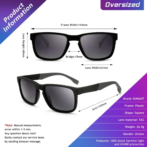 Vista 4 de SUNGAIT - Gafas de sol polarizadas unisex con bisagras de resorte