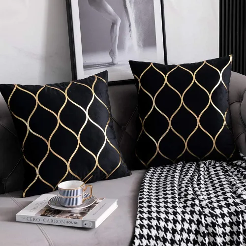 Vista 3 de DEZENE Fundas de almohada de terciopelo dorado de 16 x 16 pulgadas: paquete de 2 fundas de almohada cuadradas decorativas para dormitorio, sofá