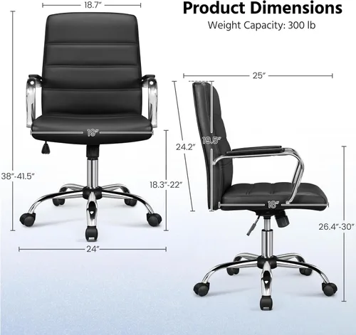Vista 3 de Yaheetech Silla de oficina Exectuive de 2 piezas, altura ajustable, giratoria, de piel sintética, silla de escritorio para el hogar con brazos