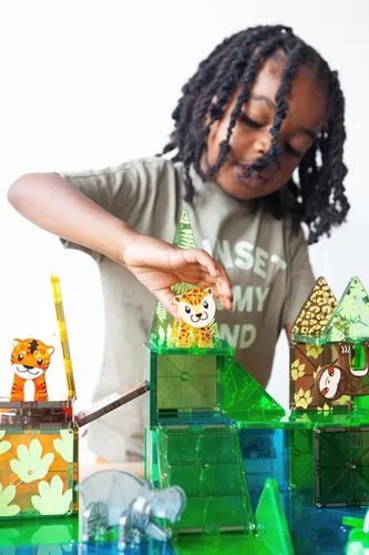 Vista 4 de MAGNA-TILES Jungle Animals - Juego de construcción magnética de 25 piezas, la marca original de construcción magnética