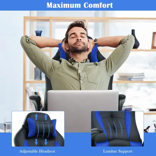Vista 4 de Silla de oficina para videojuegos, silla de computadora con soporte lumbar y reposacabezas, silla de escritorio ejecutiva ergonómica ajustable