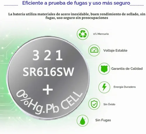 Vista 2 de UOGTNON Batería de reloj 321 SR616SW de 1.5 V (10 unidades)