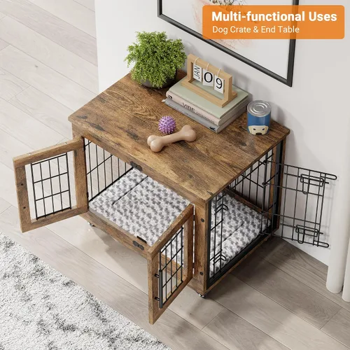 Vista 3 de Lulive Mueble de Jaula para Perros Pequeños, Perrera para Perros de Interior con Puertas Dobles de Madera, Jaula para Perros de 27.1'' de Servicio