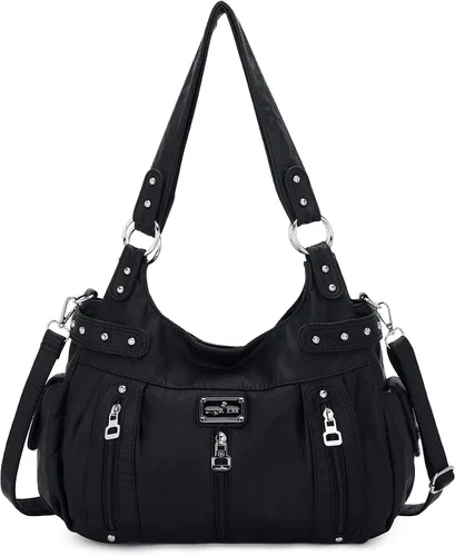 Vista 21 de Angelkiss Bolsos grandes y carteras para mujer de cuero sintético lavado tipo hobo, bandolera, bolso cruzado, bolso de hombro, bolso de mano