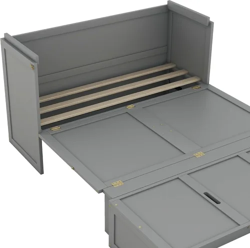 Vista 8 de Baúl móvil Murphy de tamaño Queen con módulo USB integrado de doble alimentación/USB, armario moderno y tradicional de madera maciza con cajón Gris-A