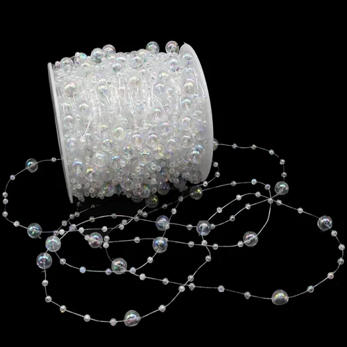 Vista 3 de Guirnalda de Cuentas para Árbol de Navidad de 99 Pies, Hebra de Perlas Artificiales de 3-8mm, Cadena de Cuentas para Manualidades DIY, Bodas