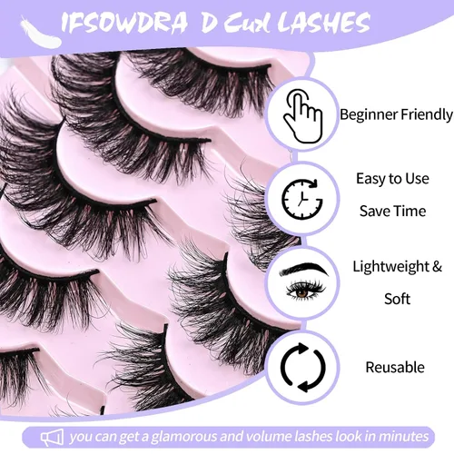 Vista 8 de IFSOWDRA Paquete de pestañas de ojo de gato, aspecto natural, corta, Wispy Strip Mink Lashes Pack