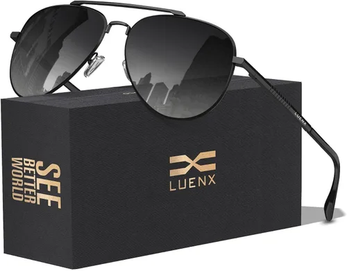 Vista 46 de LUENX, Aviator - Gafas de sol polarizadas, para hombres y mujeres, protección UV 400, con funda 60MM