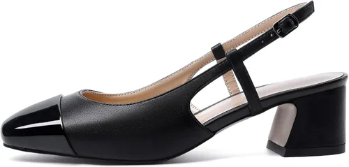 Vista 2 de Eldof Zapatos de tacón de bloque para mujer, tacones cuadrados con correa ajustable, zapatos de vestir de tacón bajo para mujer, boda, fiesta