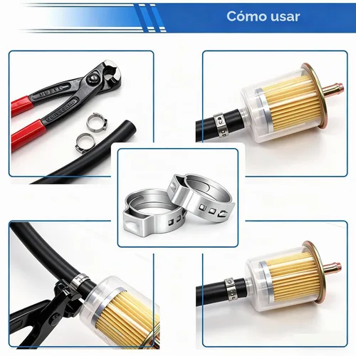 Vista 4 de Kit surtido de 170 piezas de abrazaderas de manguera de una oreja de acero inoxidable 304 de 13 tamaños, abrazaderas de manguera de crimpar de 5.3